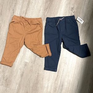 NWT | Old Navy Khaki Pull-On Pants | Set of 2 Navy + Tan | 18-24m